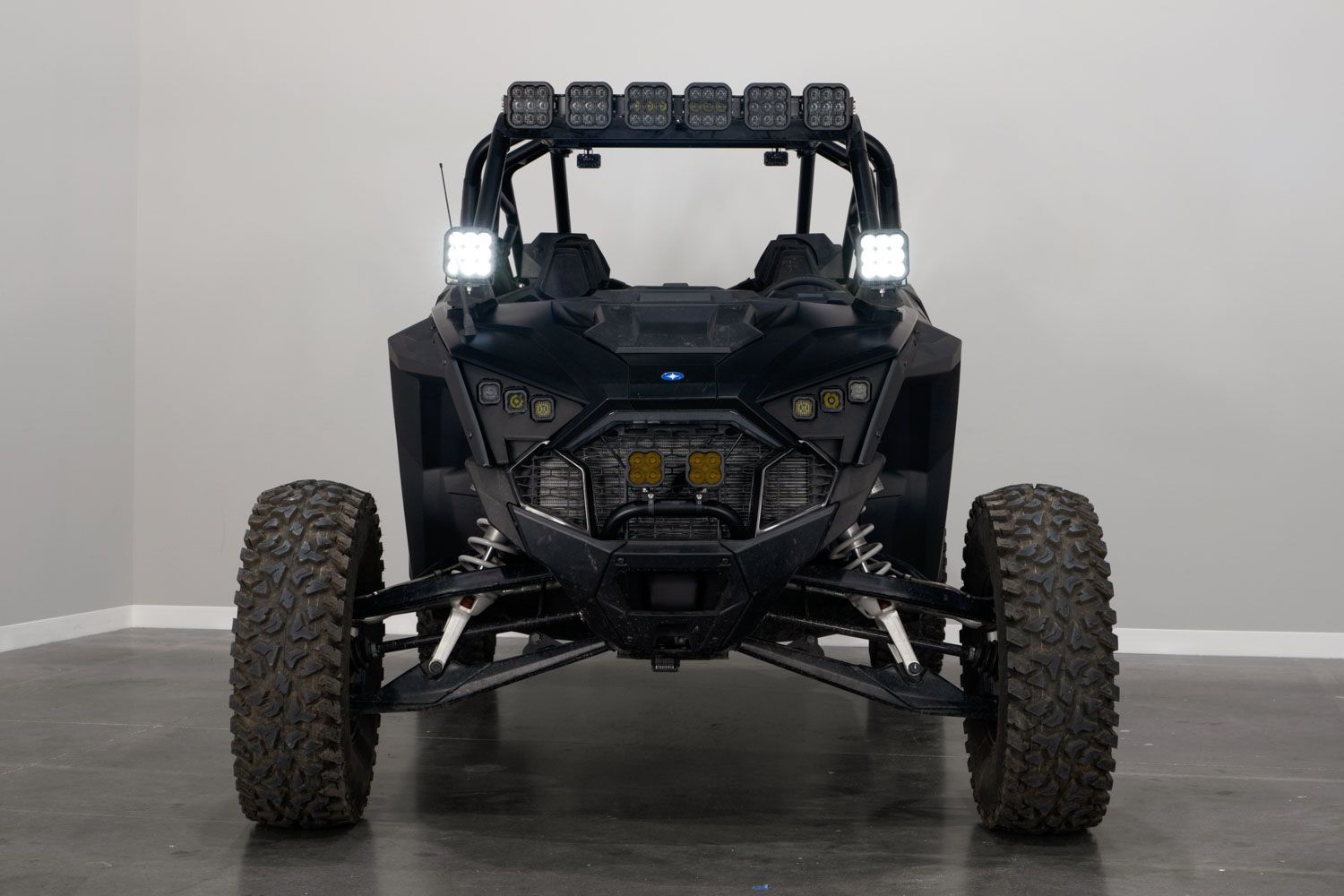 Stage Series A-Pillar mounted ditch light kit installed on 2020-2023 Polaris RZR Pro.